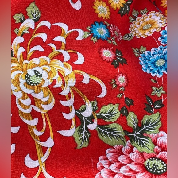 Vintage Japanese kimono red orange open front MADE IN JAPAN Rayon Flowers - Picture 6 of 6